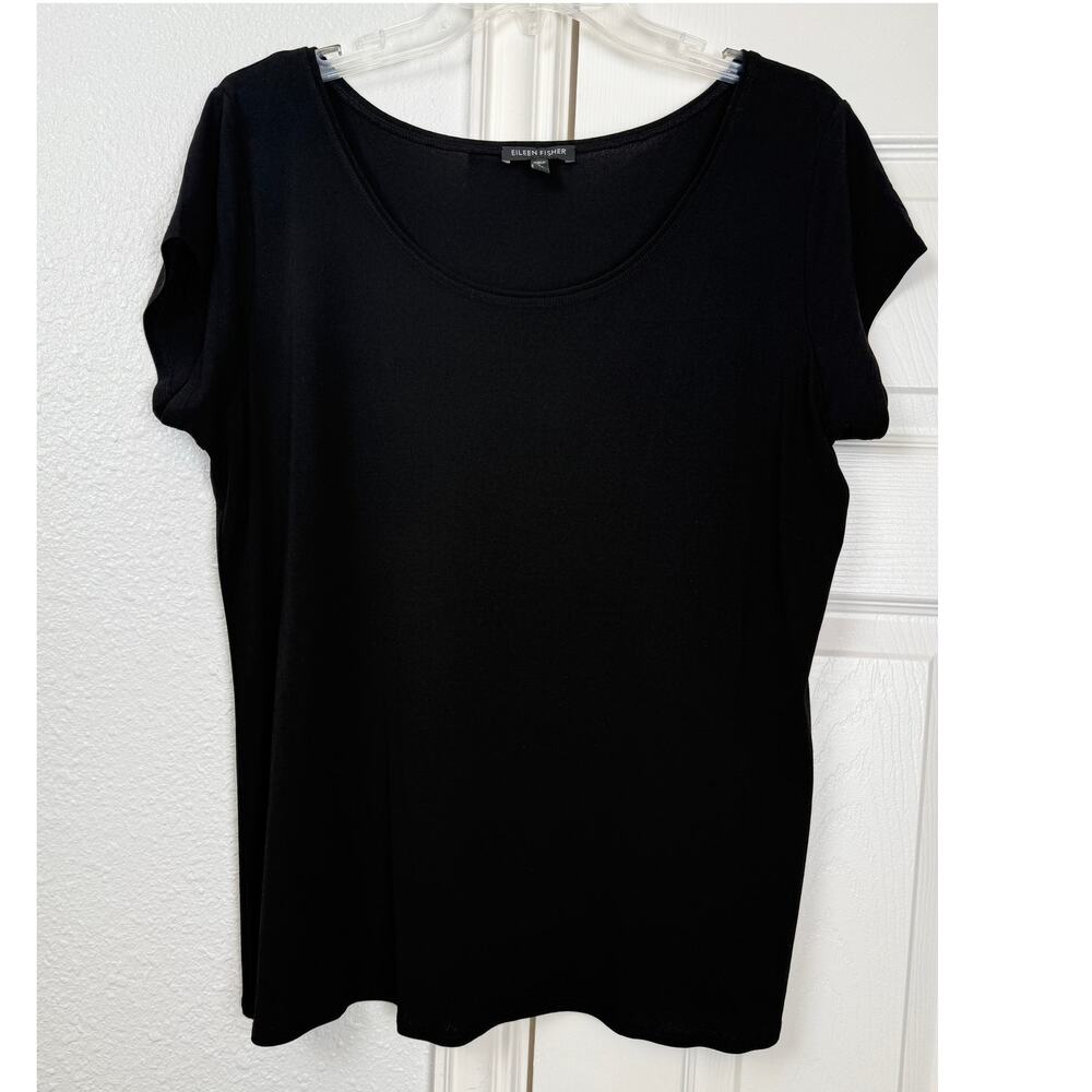 Eileen Fisher Silk Blouse XL Black Minimalist Capsule Top